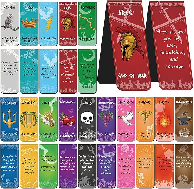 Greek Mythology Magnetic Bookmarks, 30pcs Olympian Gods Magnetic Bookmark Clips, Olympian Gods Symbol Magnetic Page Markers, Htabiol Greek Mythology Gifts, Ideal for Percy Jackson Party Favors Gifts