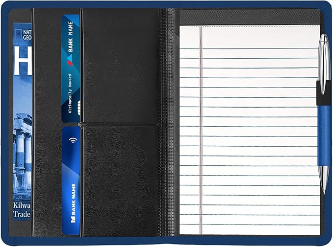 Padfolio Binder A5 Document Organizer with Refillable Lined Notepad, Junior Size Folder Portfolio for Men Women,Navy Blue.