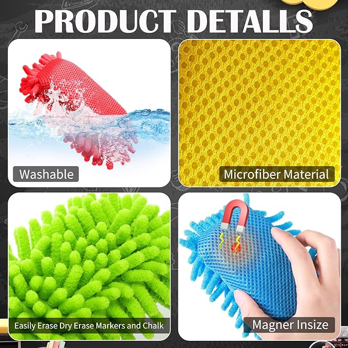 Sherr 36 Pcs Microfiber Shag Magnetic Erasers Bulk Washable Dry Erase Whiteboard Erasers for Whiteboard, Chalkboard, and Memo Boards Marker, Chalk Mark, Office Supplies Adult(Bright Color)