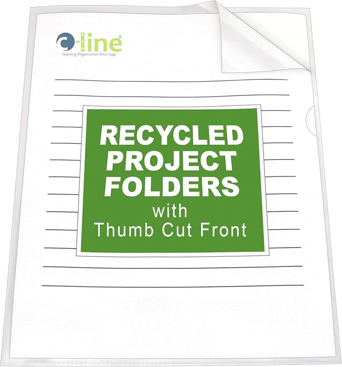 C-Line Recycled Project Folders with Thumb Cut Fronts, Reduced Glare, Letter Size, Clear, 25 per Box (62127)