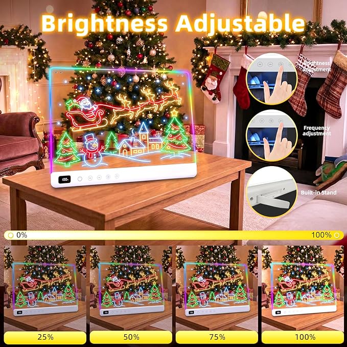 Rechargeable Led Drawing Board for Kids, Light Up Drawing Pad with 8 Color 6 Modes, Neon Glow Dry Erase Board with Built-in Stand, 7 Markers & Tracing Book, Gifts for Christmas Birthday Gifts Presents