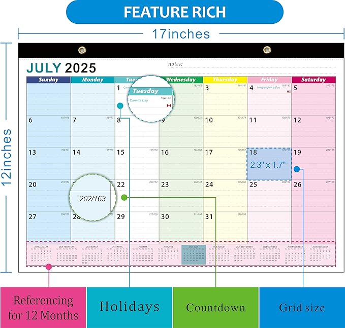 Desk Calendar 2026, AgePlace Wall Calendar 2025-2026 Covers July 2025 - December 2026, 17" X 12" Large Size With Holidays, Desktop Monthly Calendar for Home Classroom School & Office Or teacher Gifts
