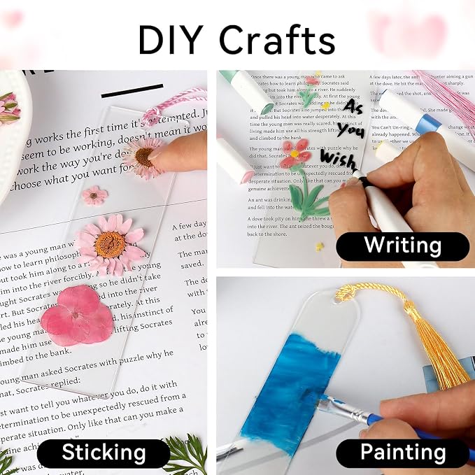30 Pcs Acrylic Bookmark Blanks Bulk Clear Book Marks Kit with 30 Pcs Colorful Tassels Transparent Reading Book Page Mark Tags Set DIY Crafts Arts Projects Rectangle Oval Semicircle