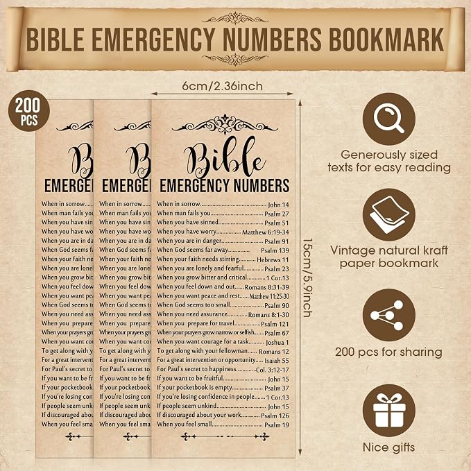 Motiskyy 200 Set Christian Bible Verse Gifts Bulk Emergency Numbers Bookmarks Religious Scripture Church Welcome Card for Sunday School Coworker Staff Boss Appreciation Gift(Retro Color)