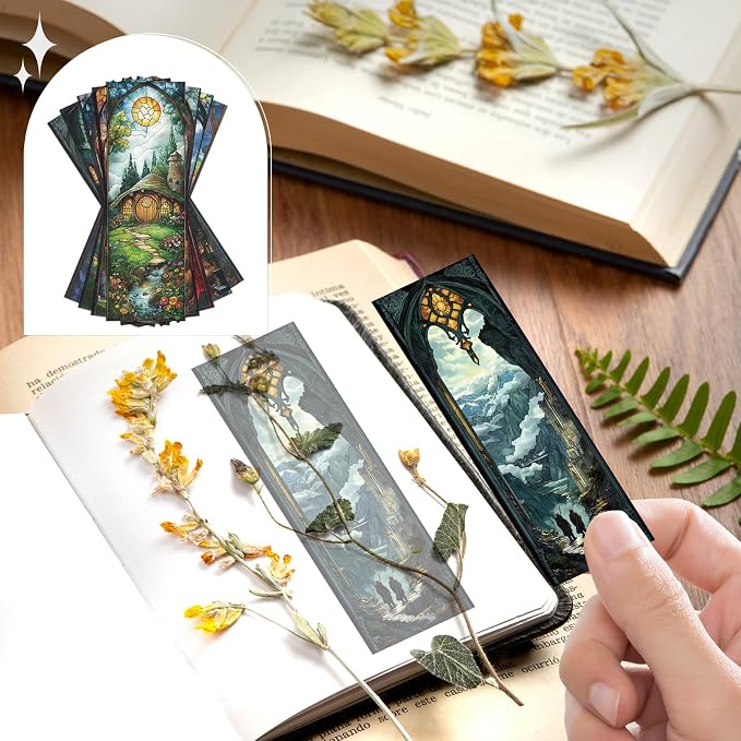 Stained Glass Fantasy Bookmark Gifts - Cosmisun 10 Pcs Dark Romance Transparent PVC Bookmarks Inspired Romantasy Book Mark Page Marker Clips for Women Men Book Lovers Bookish Reader Accessories