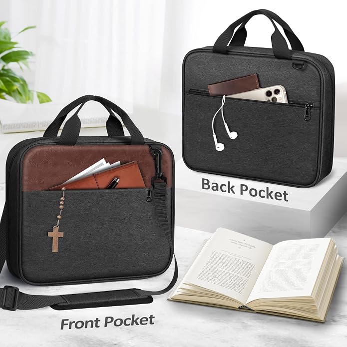 FINPAC Large Bible Cover, Carrying Book Case Church Bag Bible Protective with Zippered Pocket and Handle, Gift for Men Women