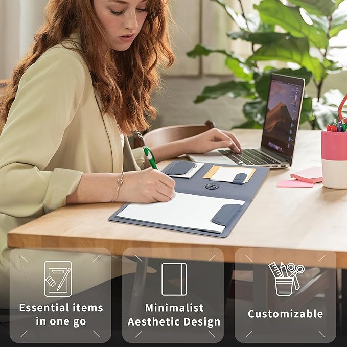 LHiDS Creative Magnetic Business Portfolio Lite Resume Padfolio Organizer with Clipboard, Paper Clip, Writing Pad, Pen/Card Holder, Magnetic Closure for Work, School and More (Apricot, A5)
