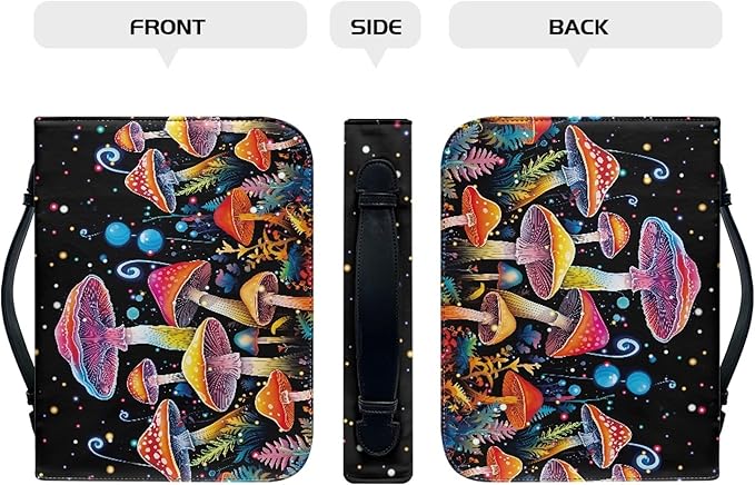 Colorful Mushrooms Bible Cover with Durable Handle，Bible Case for Women Girls，Bibl e Carrying Case Bibles Journaling Supplies for Bible Cover-Size 2XL