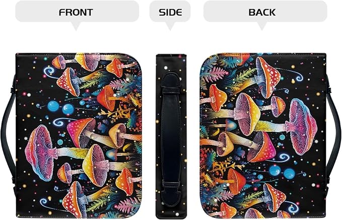 Colorful Mushrooms Bible Cover with Durable Handle，Bible Case for Women Girls，Bibl e Carrying Case Bible Journaling Supplies for Bible Cover-Size L