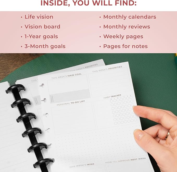 Clever Fox Disc-Bound Weekly Planner – Undated Monthly Notebook with Habit Tracker, Productivity Journal – Life, Work & Goal Organizer, 6.5 x 8.4" (Red)