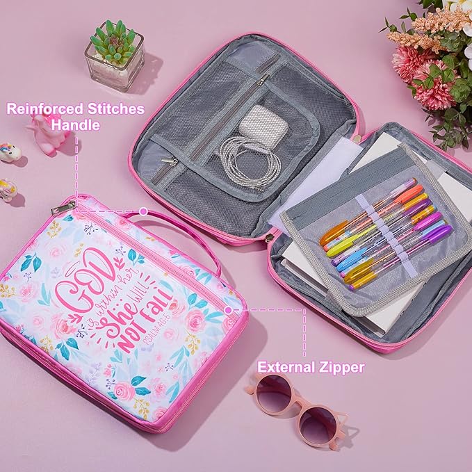 ICOSY Bible Cover Case for Women Girls Kids Bible Bag Case with Handle Kids Girls Bible Study Accessories Supplies