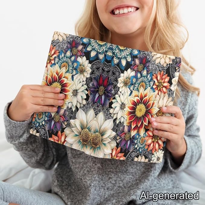 Dreaweet Mandala Lotus Print Stretchable Book Covers Jumbo Fabric Book Protective Sleeves for Hardcover Textbooks Notebooks up to 9"x11",Reusable Washable