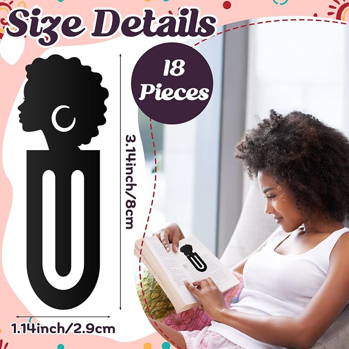 Laffact 18Pcs Black Girls Read Acrylic Plastic Marker Bookmarks for Reader | African American Women Reading Paper Clip, Black Women Book Tracker Page Clip Book Club Bookish Birthday Gifts for Book Lover