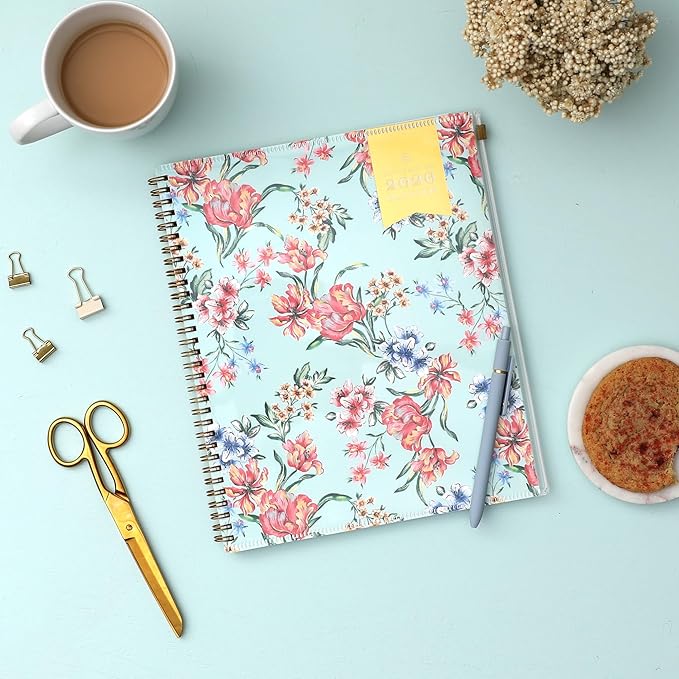 Blue Sky Day Designer 2026 Weekly and Monthly Planner Calendar, January 2026 - December 2026, 8.5" x 11", Flexible Cover With Zip Pouch, Durable Twin Wire Binding, Storage Pocket, Includes Stickers, Tulip Garden Mint