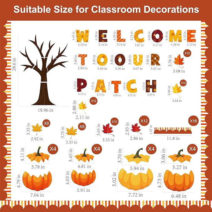 Pezutoi Fall Bulletin Board Decorations Set Autumn Welcome to our Patch Cutouts Fall Harvest Maple Leaves Bulletin Board Decor for Classroom Chalkboard