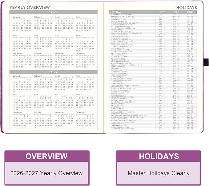 Planner 2026-2027- JUL 2026 - JUN 2027, Planner 2026-2027, Weekly and Monthly planner, 8.5" x 11", Leather Cover Planners with Thick Paper, Back Pocket with Notes Pages, Purple