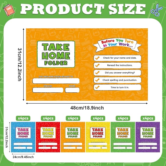 12PCS Take Home Folders Homework 2-Pocket Folders Bulk for Students A4 Letter Size Colorful Classwork Homework Folder Organizer Gifts for Home Office Teachers Educational Supply 9.45 x 12.2 Inch