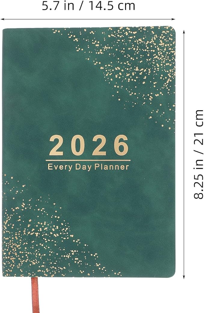 UPKOCH 2026 Daily Schedule Planner A5 Green Hardcover Appointment Book for Office and School with Weekly to Do Organizer