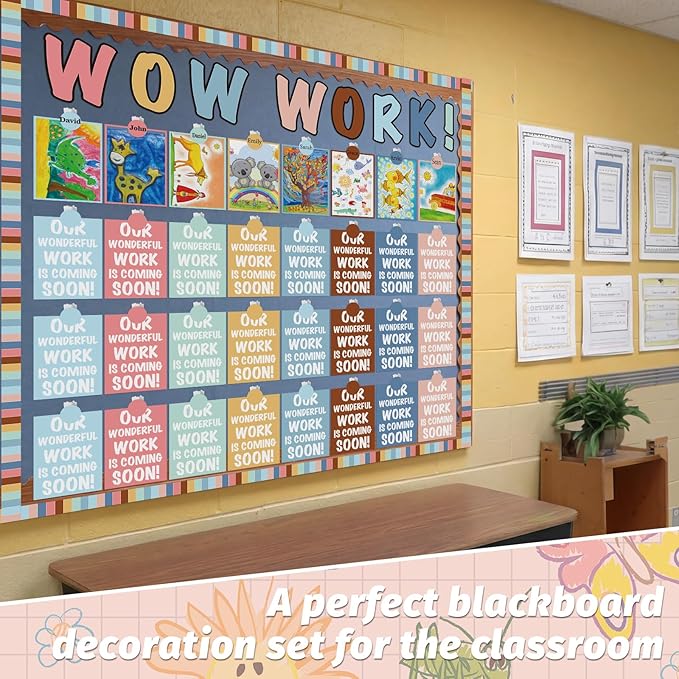 Mooliwe 139 Pcs Student Work Display Bulletin Board Decoration Set Colorful Wow Works Cutouts with Clips Names Display Classroom Wall Decor for Teachers Back to School Supplies(Morandi,Elegant)