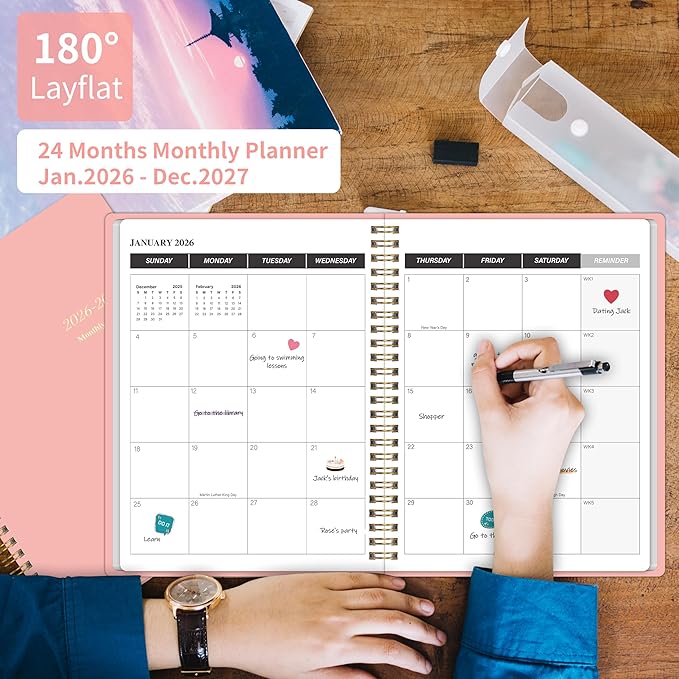 Monthly Planner 2026-2027, Jan 2026 - Dec 2027, 2 Year Calendar 2026-2027 Monthly Planner, 7.5" x 10", 24 month Calendar With Goals To Do List, Habit Tracker Suitable for Schools & Offices & Home