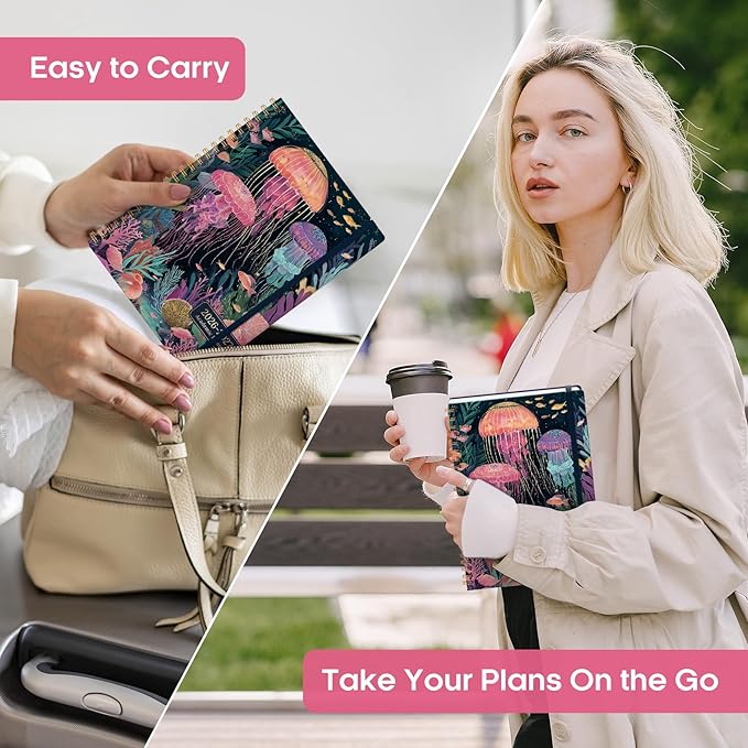 Academic Planner 2026-2027, Weekly and Monthly Calendar Book, July 2026 – June 2027, Hardcover Planner with Tabs, Perfect for Teachers, Students, Women & Men, A5 (6.4" x 8.5") - Jellyfish