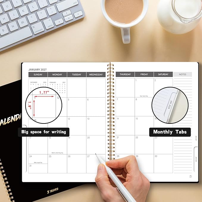 Monthly Planner 2025-2028, 2025 Calendar 36 Months Planner With Monthly Tabs, July 2025- June 2028, 8.5" x 11", 3 Years Academic Calendar Hard Cardboard Cover with Spiral Bound, Perfect for School & Office for Women & Men