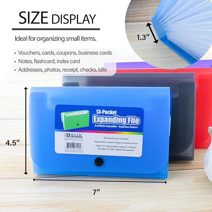 BAZIC 5-Pockets Coupon/Personal Check Size Expanding File