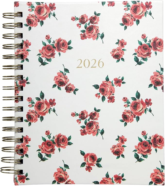WORLD TRAVELER 2026 Planner Weekly and Monthly - 7'' x 8.75'' Hard Cover January December Spiral Daily Planner 2026 To Do List, Size 7X8.75, Red Roses