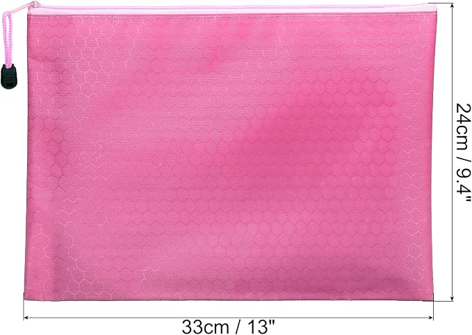 PATIKIL Waterproof Zipper File Bags, 5 Pack A4 Size Document Pocket Storage Organizer Pouch for Travel Office Supply, Pink