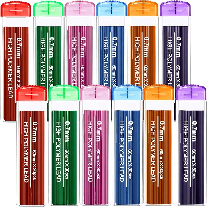JOVITEC Color Pencil Lead Refills 0.7 mm Mechanical Lead Pencil Refills for Home Offices, 0.7 mm Hb, 6 Color Set(360)