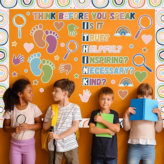 Boho Classroom Bulletin Board Decorations Kindness Motivational Think Before You Speak Middle School Poster Positive Educational Bulletin Board Wall Decor for Teachers Students Elementary Preschool