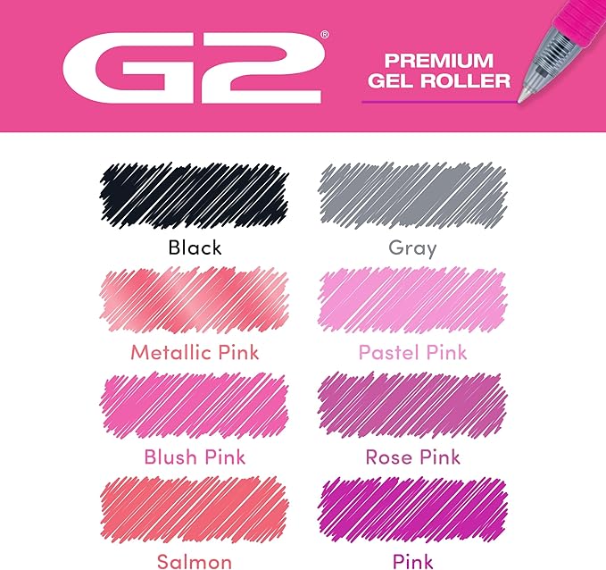 Pilot, G2 Premium Gel Roller Pens, G2 Boost Pink Pack, The Colors of Optimism, 8 Pack Pouch, Fine Point 0.7 mm, Assorted