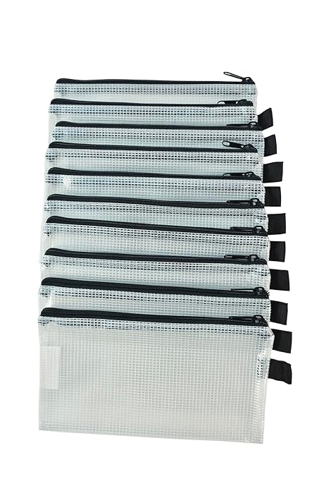 Sax Mesh Tool Case Pouches, 5 x 9 inches, Clear with Black Trim, Pack of 10