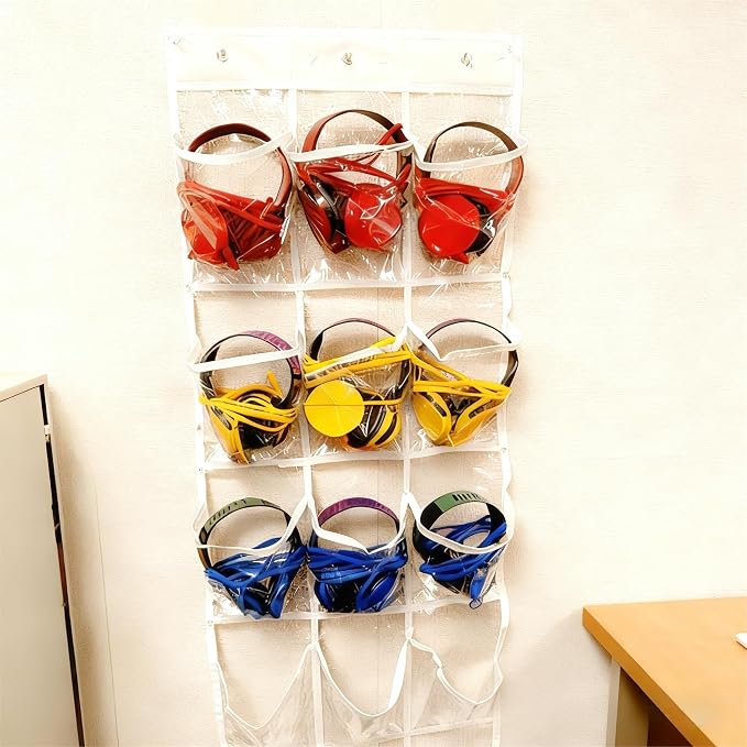 2-Pack Classroom Headphone Storage Organizer – 30 Clear PVC Pockets | Blank Colorful Labels, Custom Writing, School & Teacher Organization