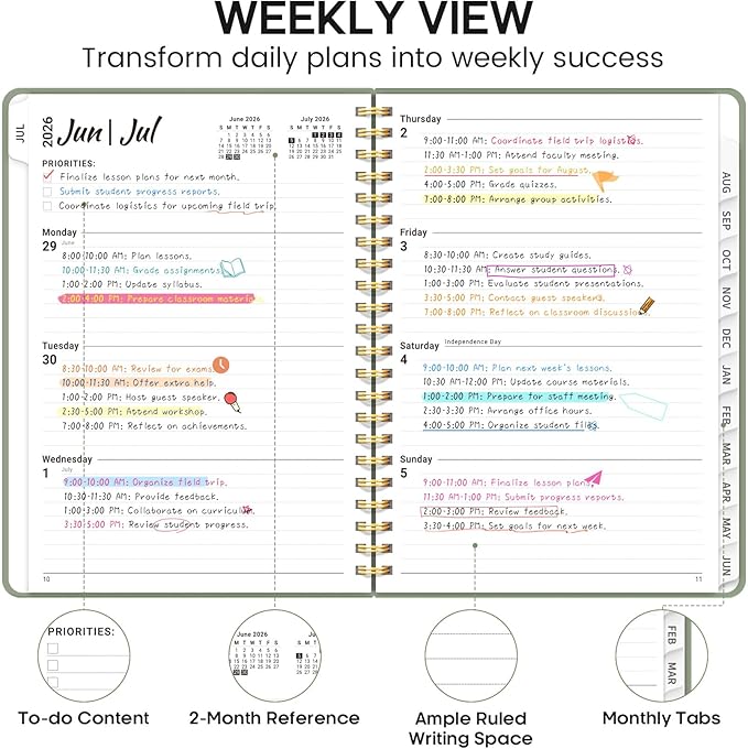 8.5" x 11" Academic Planner 2026-2027, Weekly & Monthly Calendar Planner Book, July 2026 – June 2027, Large Hardcover Organizer with Tabs, Perfect for Teachers, Students, Women & Men – A4, Green