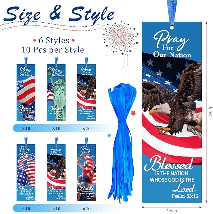Dispowreath 60 Pcs Patriotic Psalm 33: 12 Religious Christian Bookmarks Church Bookmarks Gift for Men Women Church Home Party Favors