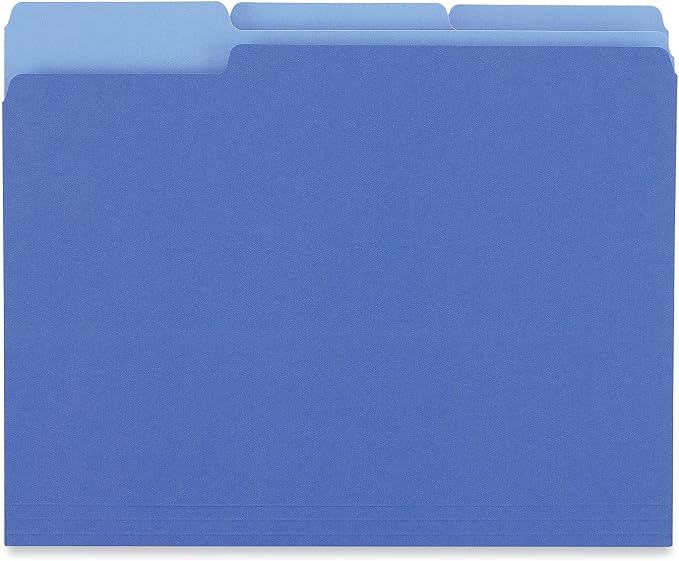 Universal 12301 Recycled Interior File Folders, 1/3 Cut Top Tab, Letter, Blue, 100/Box
