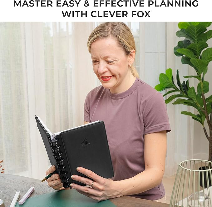 Clever Fox Disc-Bound Weekly Planner – Undated Monthly Notebook with Habit Tracker, Productivity Journal – Life, Work & Goal Organizer, 6.5 x 8.4" (Black)