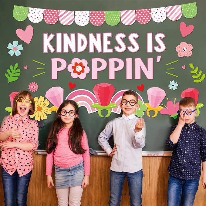 Valentine's Day Bulletin Board Decorations Set Valentines Inspirational Classroom Decoration Pops Heart Ring Flowers Paper Cutouts for School Classroom Chalkboard Wall Decor Party Supplies