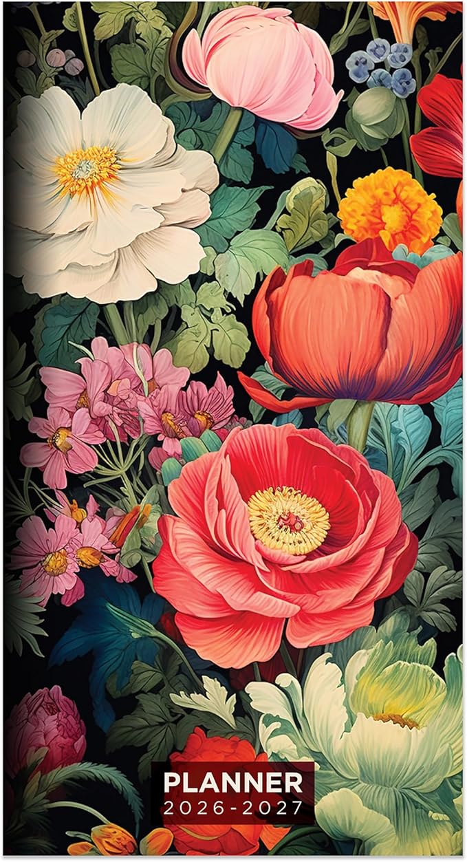 TF Publishing 2026-2027 Vintage Blooms Small Monthly Pocket Planner with 2 Page Large Calendar Grid and Lined Notes Section - 2 Year Pocket Calendar 2026-2027 Perfect for Purse - 3.5in x 6.5in