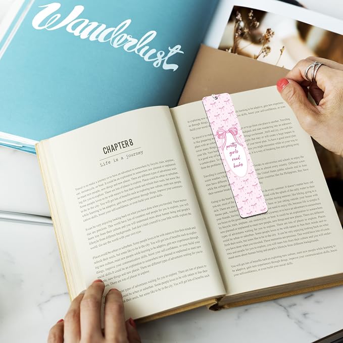 Pink Bow Metal Bookmark Gifts, Cute Metal Bookmark with Charm, Pretty Girls Read Books Gift for Women Girls, Bookish Accessaries for Reading Book Lovers Birthday Christmas School Office Supplies