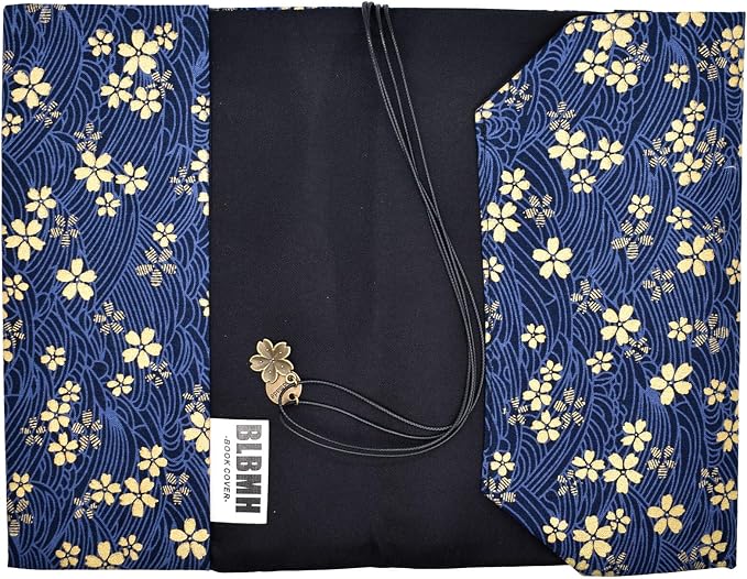 BLBMH 5.5x8.5 Fabric Bible Cover Non-Stretch | Built-in Bookmark | Handmade Washable Book Sleeve for Paperback Journal Privacy Reading Gift for Women - Blue Sakura