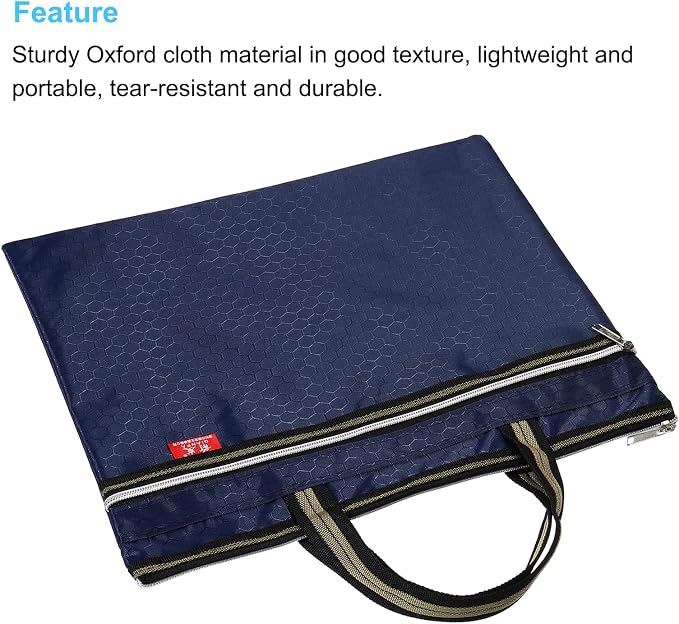 PATIKIL Waterproof Zipper File Bag, Documents Books Tools Storage Zip Pouch for Office Travel, Navy Blue