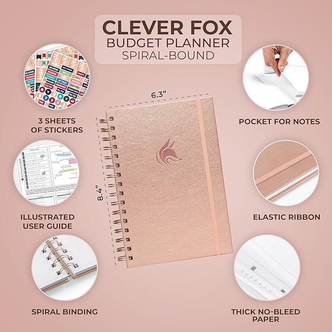 Clever Fox Budget Planner Spiral – Expense Tracker Notebook – Monthly Budgeting Organizer, Finance Logbook & Accounts Book to Control Your Money – Undated Bill Tracker, 6.3x8.4” - Rose Gold