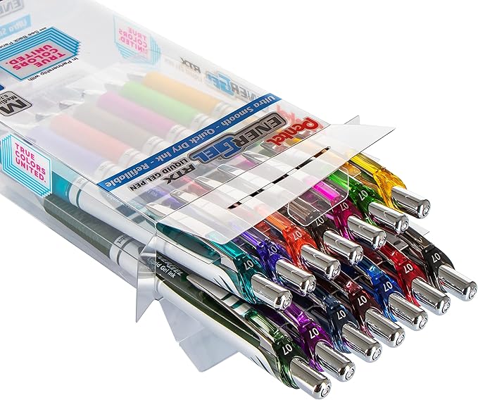 Pentel EnerGel RTX True Colors United 0.7mm, Medium Line, 14 Assorted Ink Colors, Pack of 14 pens BL77PC14MTCU