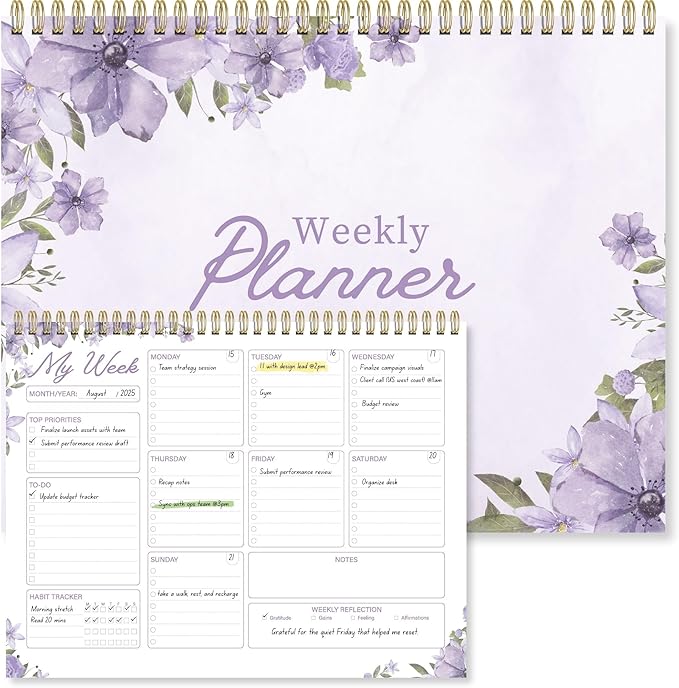 Weekly Planner Notepad 8.5x11 Inches – 52 Weeks Undated Dashboard Desk Pad for To-Do List, Schedule & Notes – Productivity Planner for Work, School, Home & Busy Professionals (Lavender Purple)