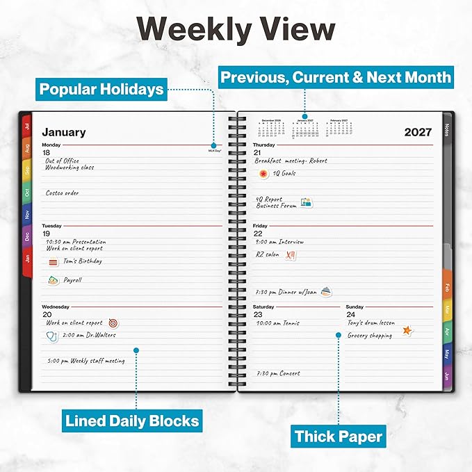 Dunwell 2026-2027 Planner 8.5x11, July 2026 to June 2027, Weekly Monthly Agenda with Colorful Tabs, Large Daily Organizer, Bookmark, Notes & Stickers