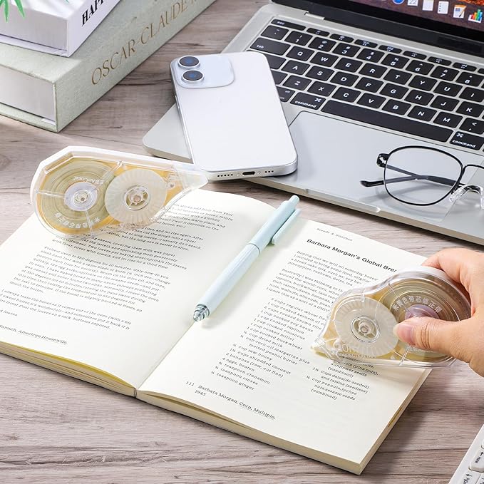 100 Ft Long Correction Tape, Tear-Resistant Beige Correction Tape Smooth Glide Quick Dry Correct Tapes for School Office Supplies, Crafting, Note Taking, Journal (2 Pieces)