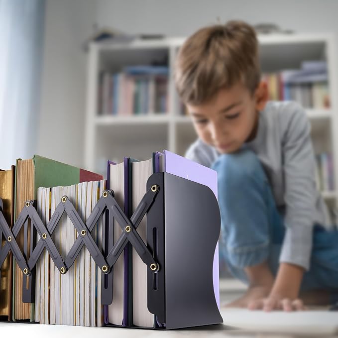Officemate Adjustable Bookends, Expandable 4"-18", Black.