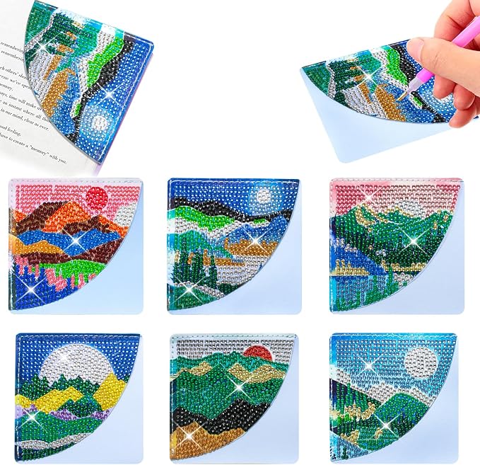 6 Pcs Diamond Painting Bookmark, DIY Corner Book Makers for Adults Book Lovers, Diamond Dot Art Beginners, Small Diamond Art Kits, Paint by Art Crafts Gift for Women Girls (Landscape)